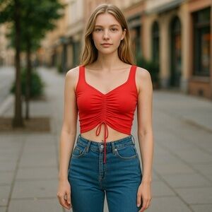 Red Crop Sexy Ruched Top
New